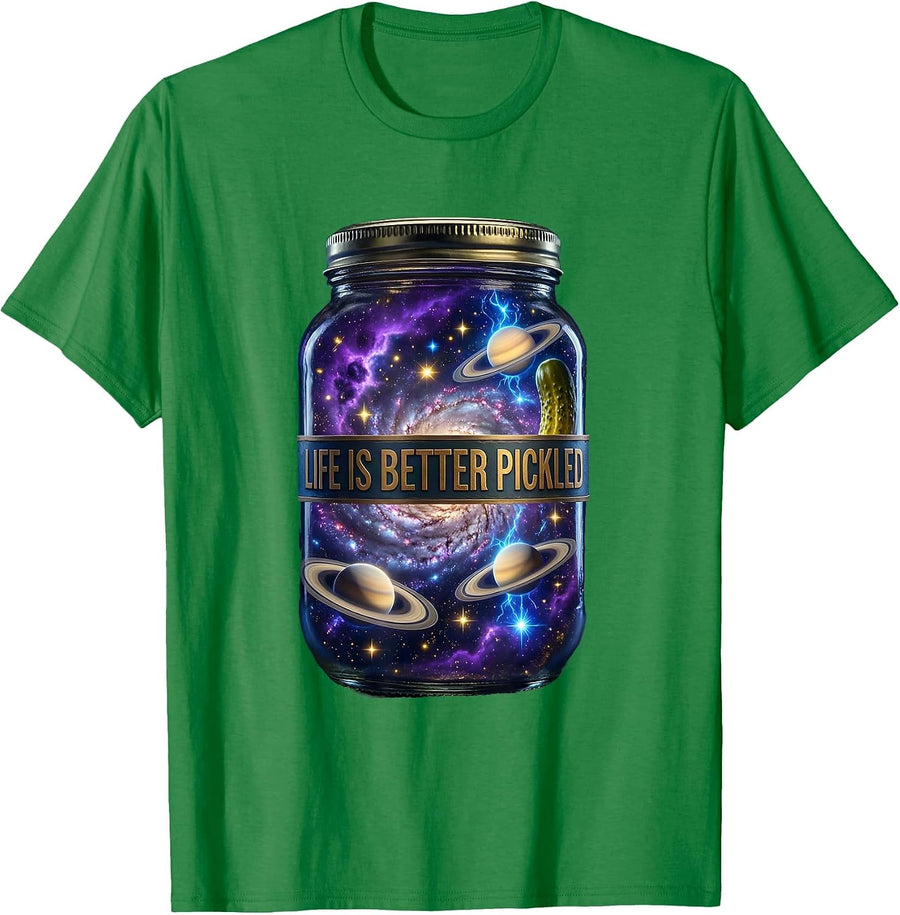 Men's Life Is Better Pickled Funny Pickle Design T-Shirt - Kelly Green