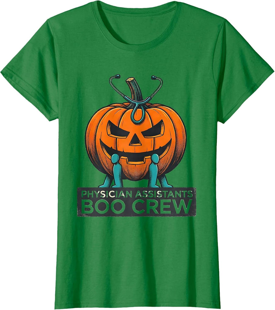 Women's Physician Assistants Boo Crew Midcentury Modern Halloween T-Shirt - Kelly Green