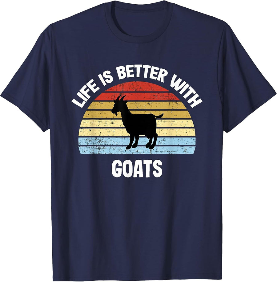 Goat T-Shirt | Life is Better with Goats T-Shirt - Navy Blue
