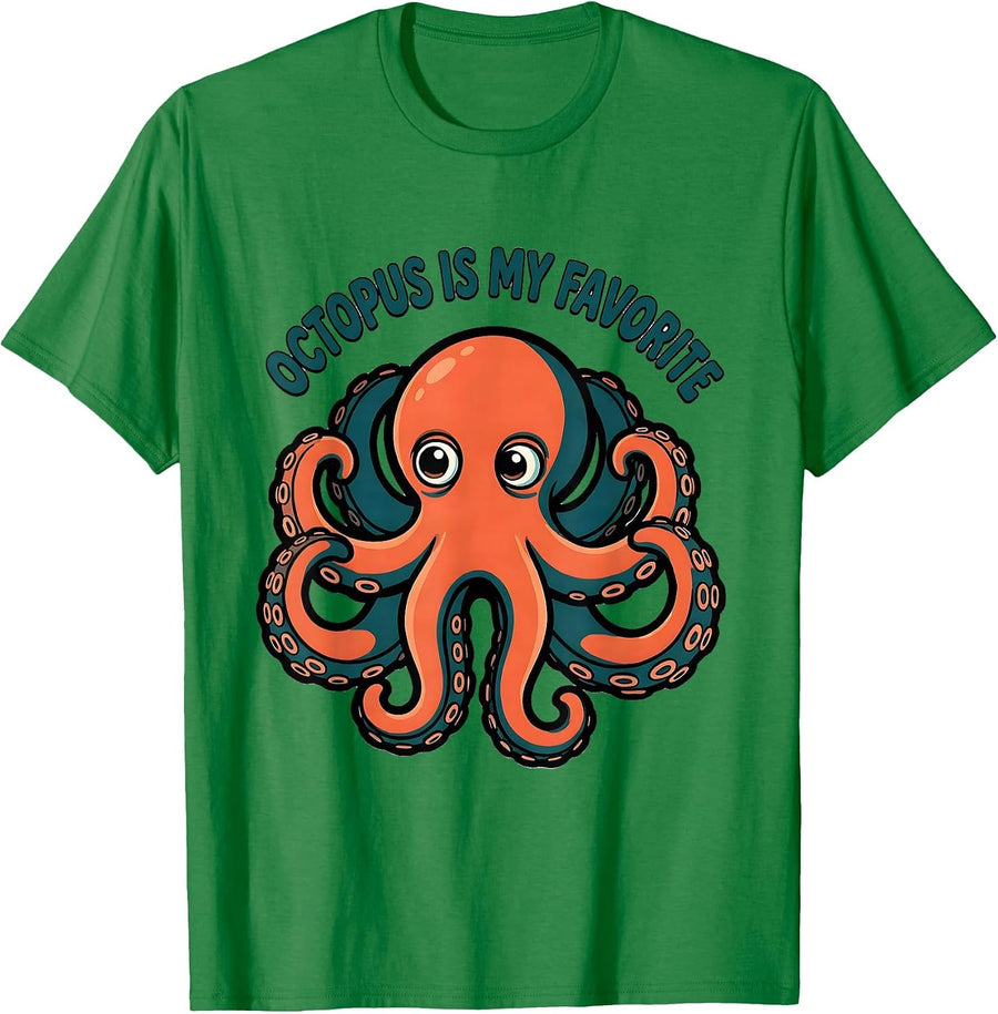 Men's Octopus Is My Favorite Cartoon Sea Creature Humor T-Shirt - Kelly Green