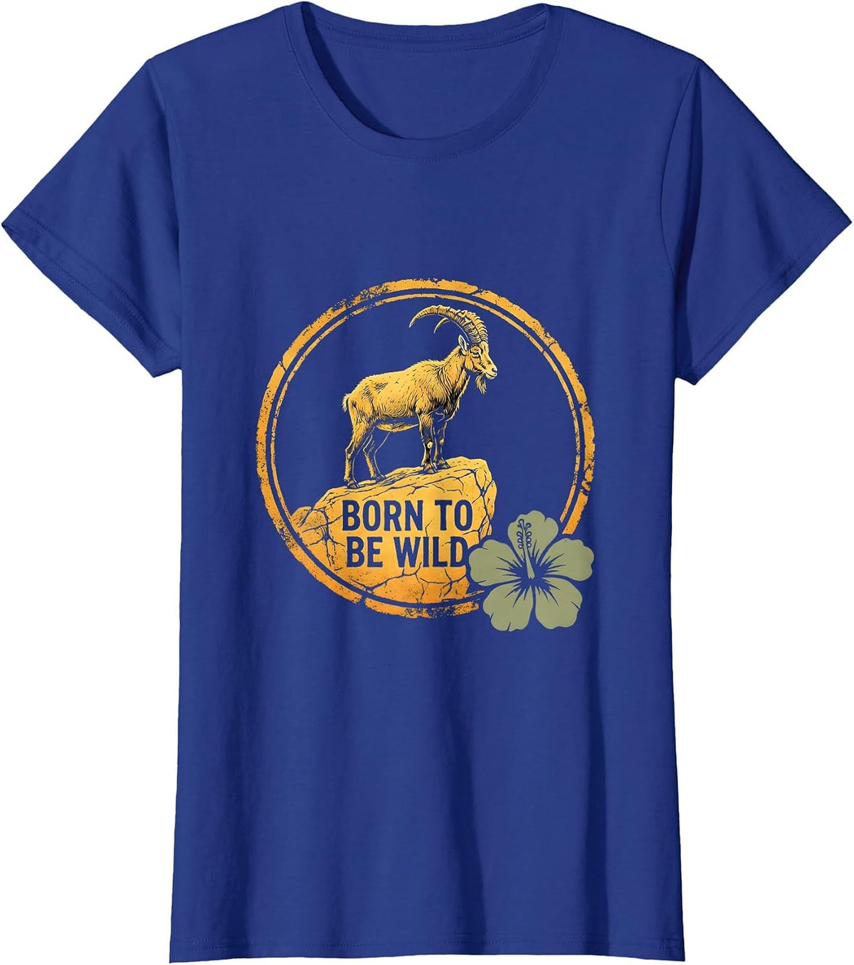 Women's Born to Be Wild Goat Graphic Design T-Shirt - Royal Blue