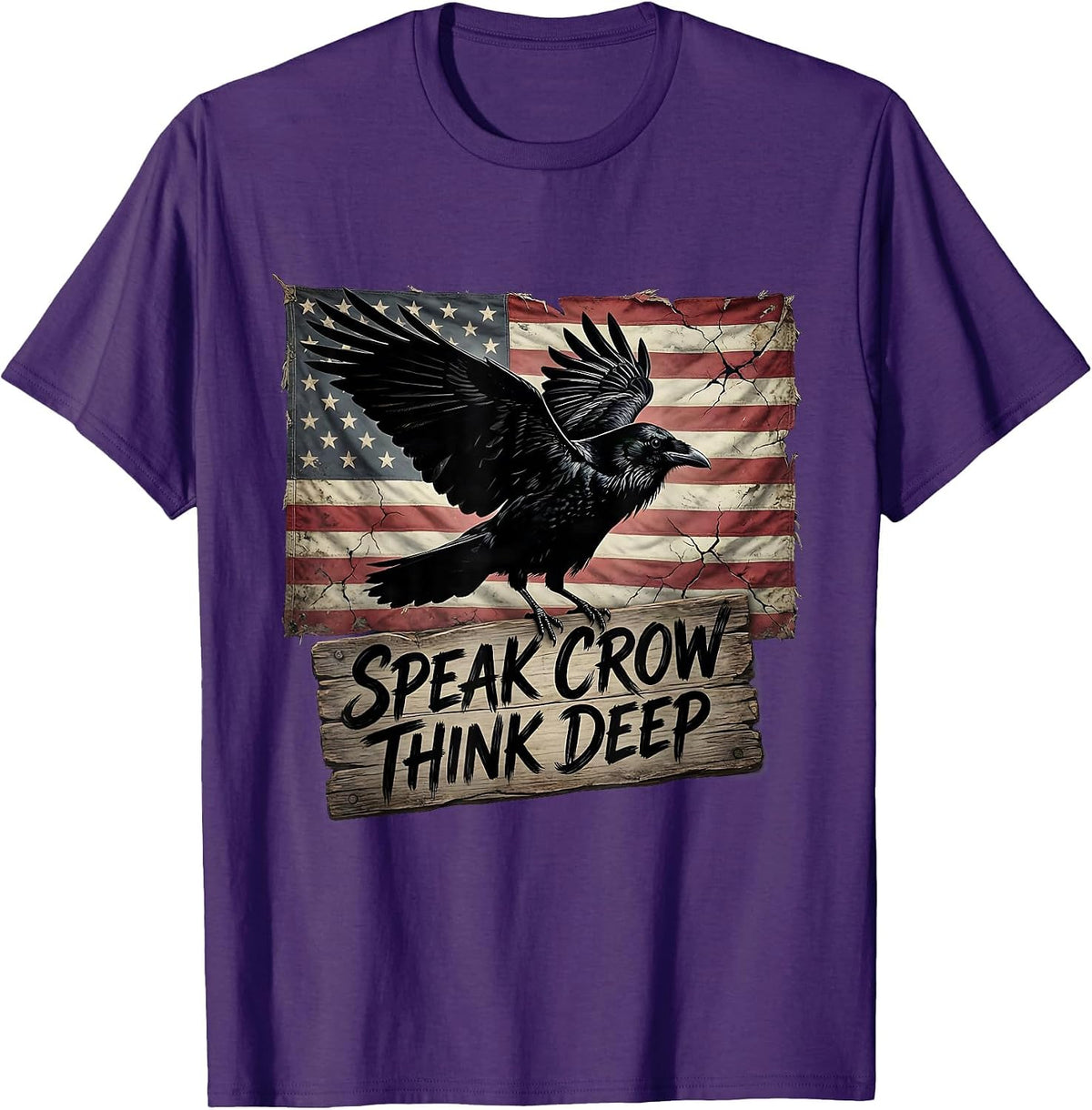 Men's Speak Crow Think Deep Mystical Bird Design T-Shirt - Purple