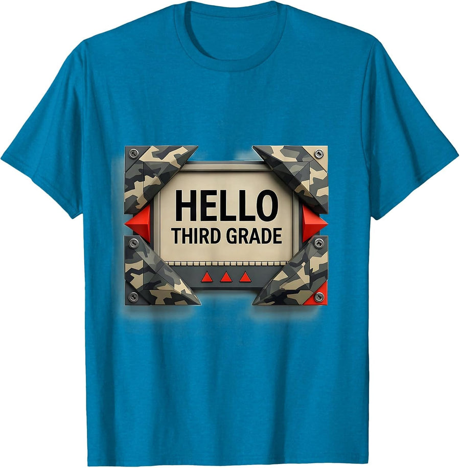 Hello Third Grade Geometric Camo Back To School Boys T-Shirt - Sapphire Blue