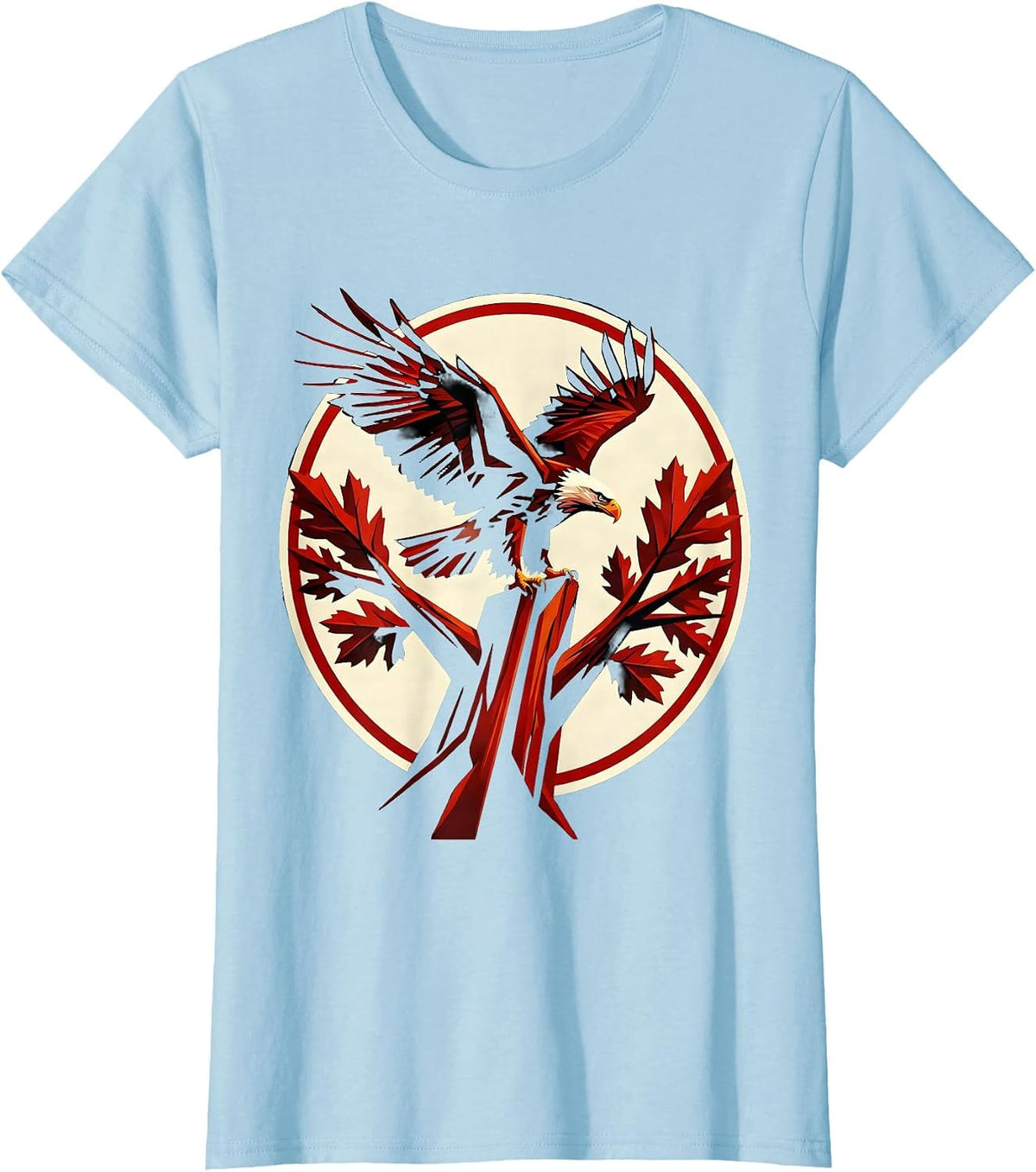 Bald Eagle Perched on German Oak Illustration T-Shirt - Baby Blue
