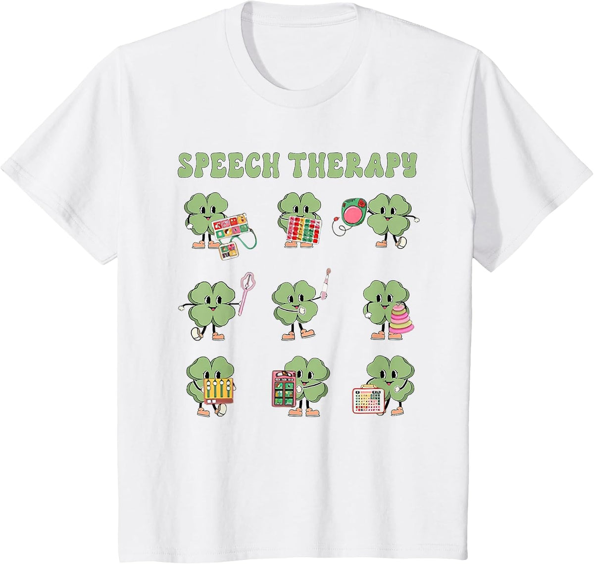 Funny Shamrock Speech Therapy St Patrick's Day SLP Therapist T-Shirt - White