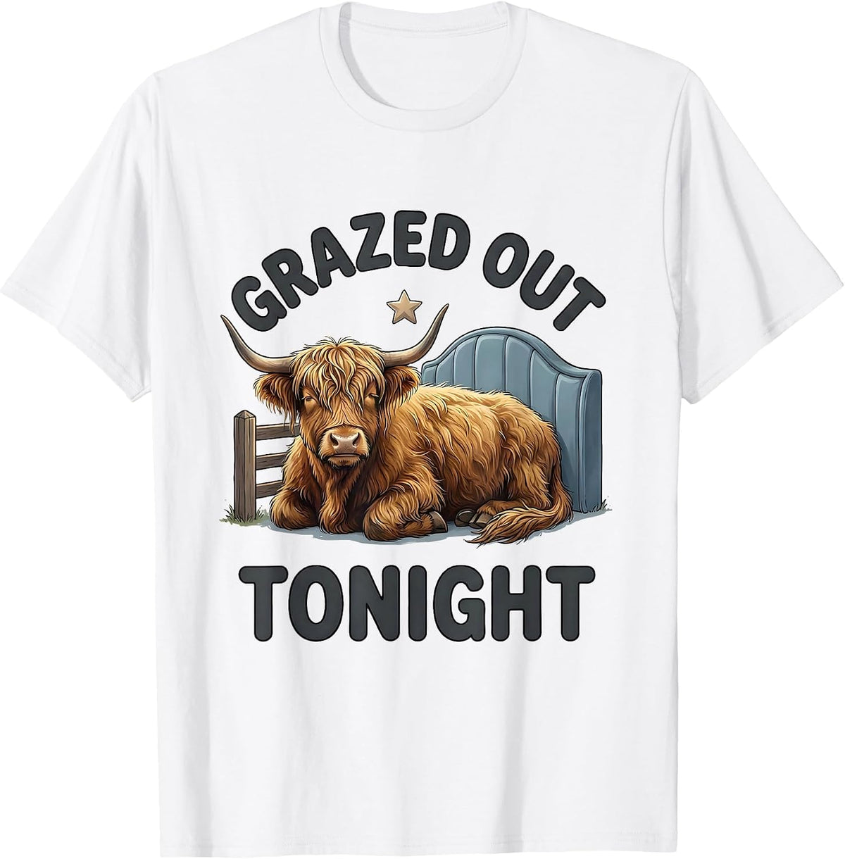 Men's Grazed Out Tonight Soft Cartoon Highland Cow Sleepwear Humor T-Shirt - White