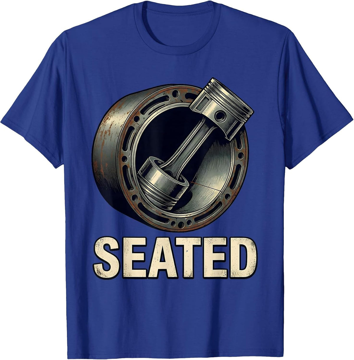 Men's Seated Vintage Car Enthusiast Mechanic Humor T-Shirt - Royal Blue
