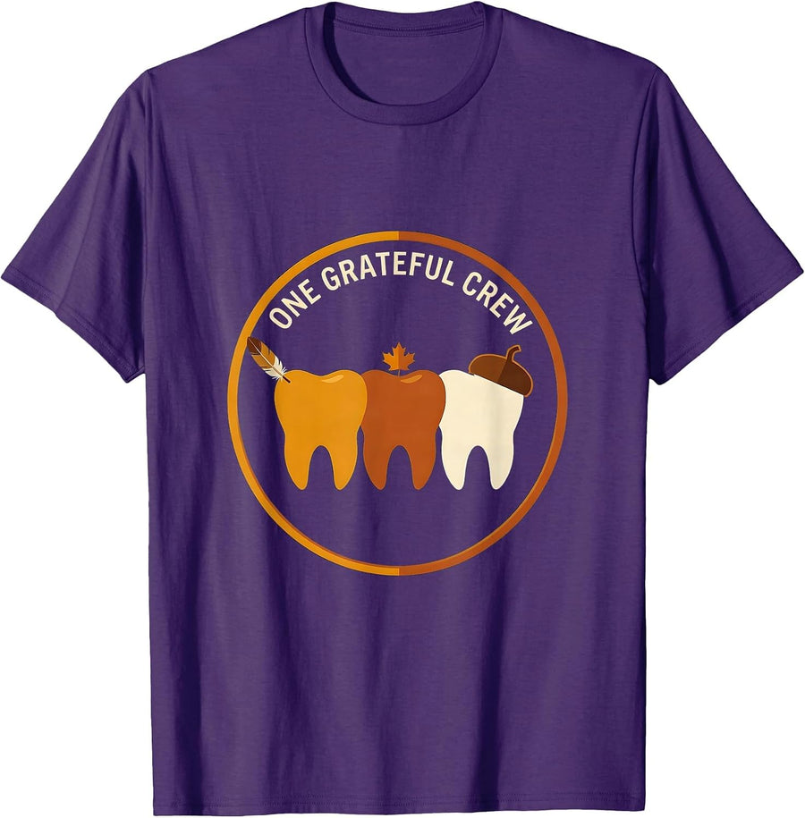 Men's One Grateful Crew Funny Dental Thanksgiving Team Novelty T-Shirt - Purple