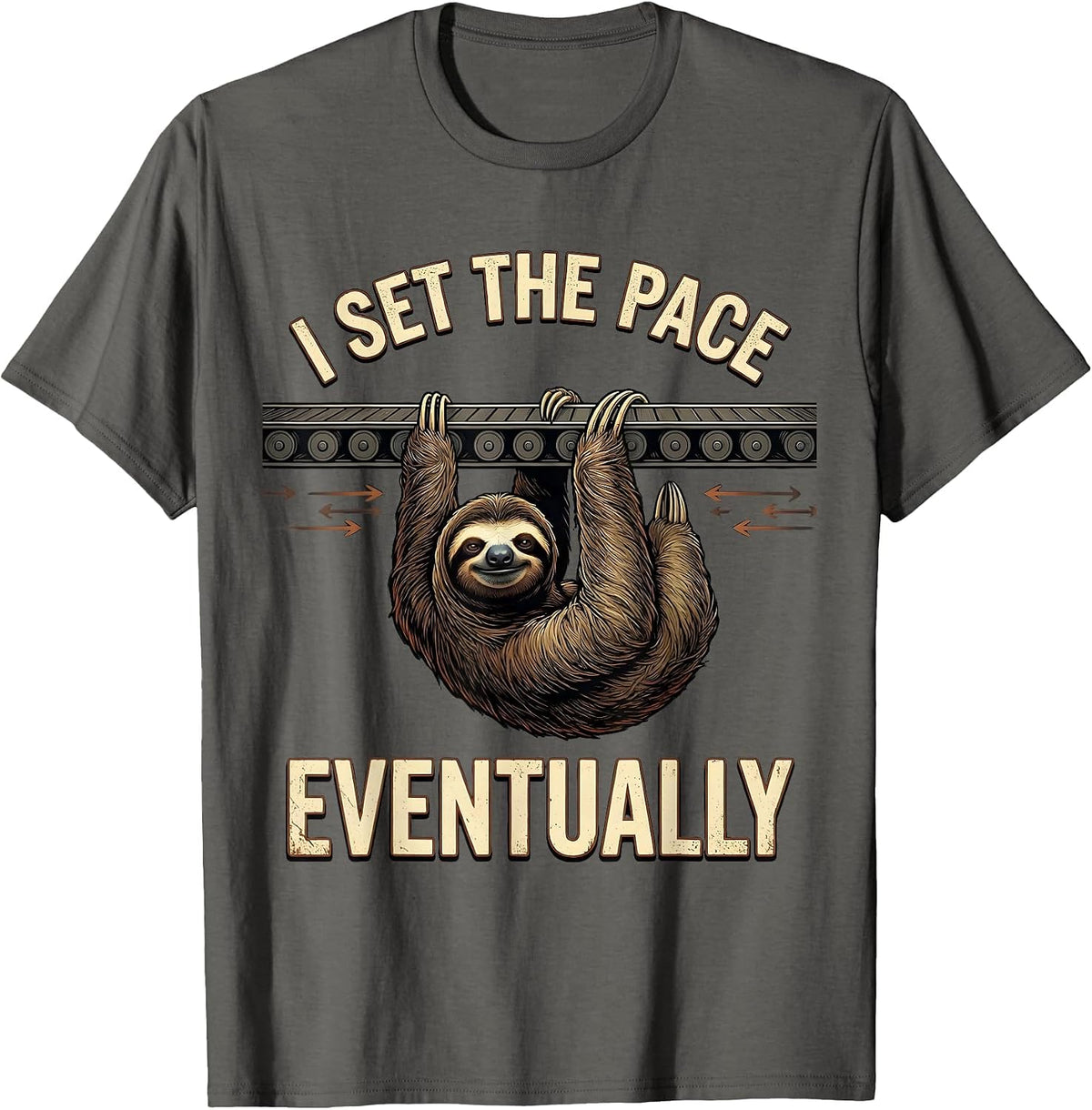 Men's I Set The Pace Eventually Funny Sloth Lover Humor T-Shirt - Asphalt Grey