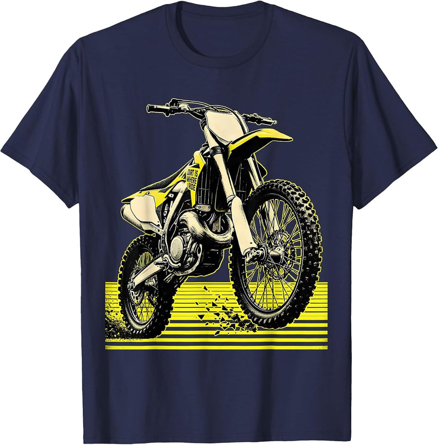 Dirt Is Where I Ride Rugged Motocross Dirt Bike Rider T-Shirt - Navy Blue