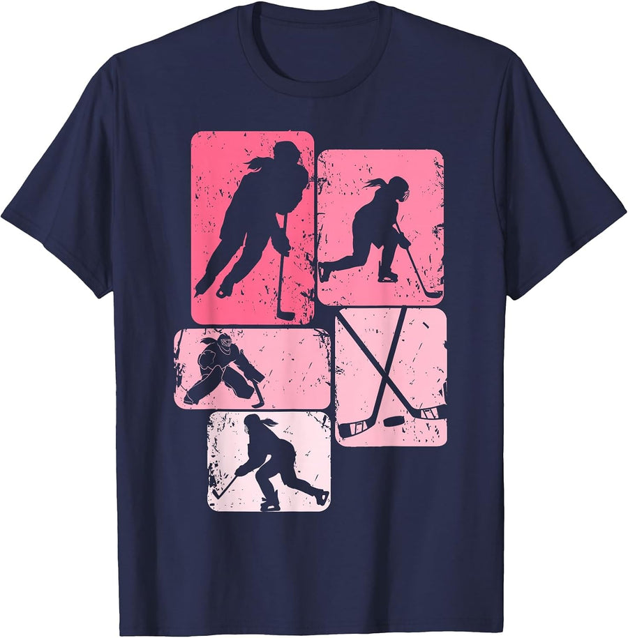 Hockey Player Ice Hockey Girls Women Youth Kids T-Shirt - Navy Blue