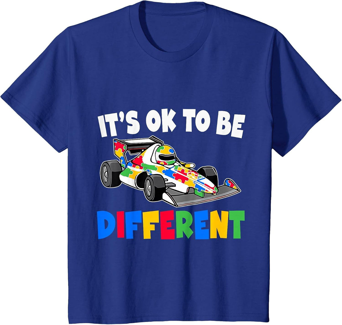 Racing Autism It's Ok to Be Different Autism Race Car T-Shirt - Royal Blue