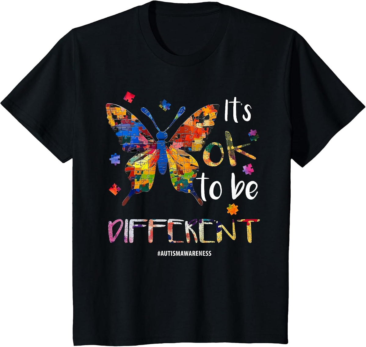It’s OK to Be Different - Autism Awareness Butterfly T-Shirt - Black