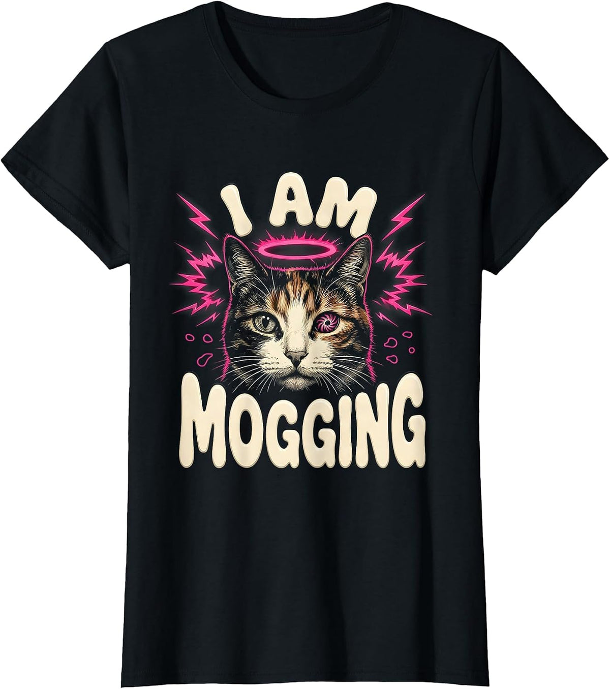 Women's I Am Mogging Funny Cat Meme Bootleg Graphic T-Shirt - Black