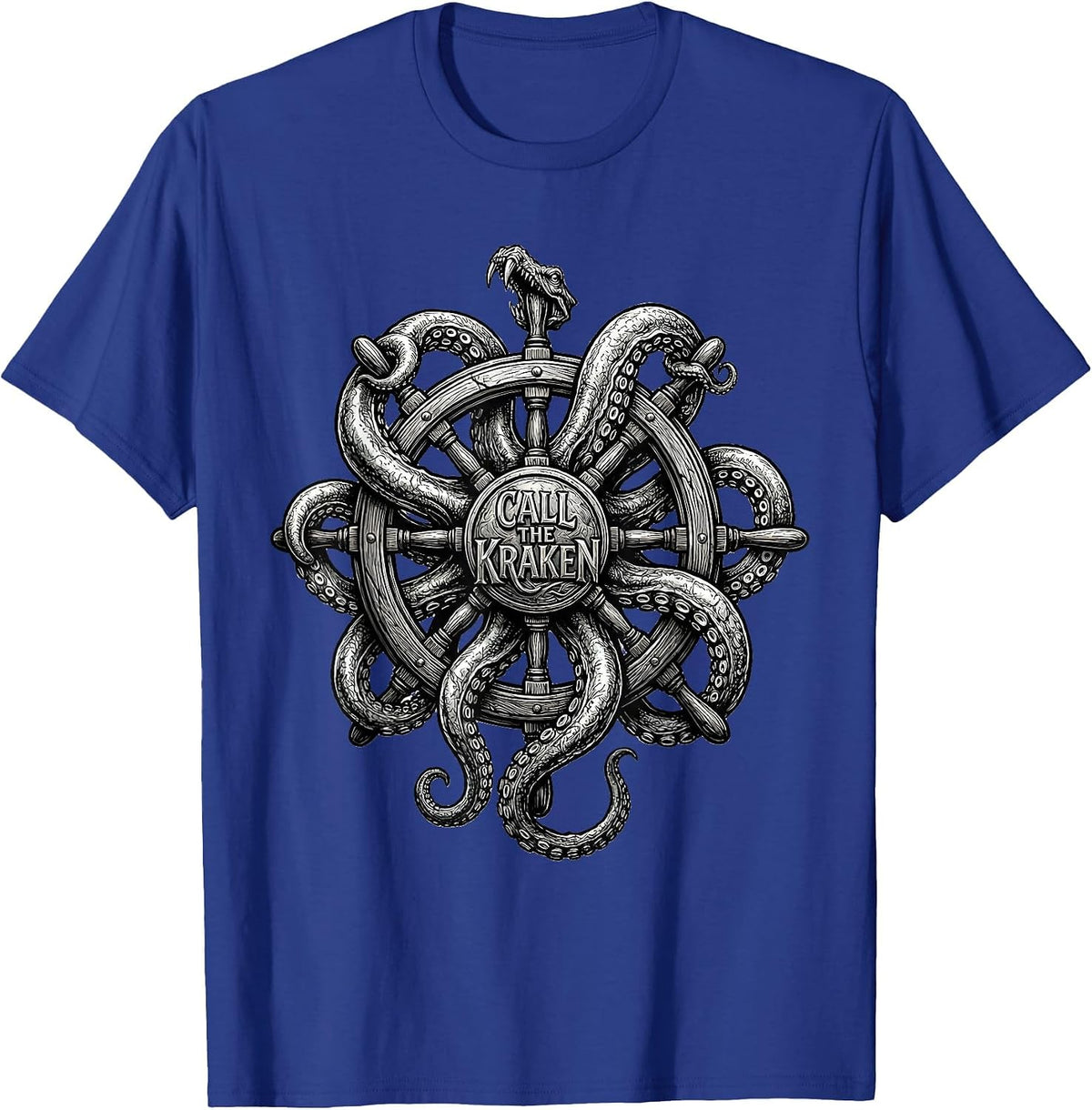 Call The Kraken Line Art Octopus Kraken Marine Animal Lover T-Shirt - Royal Blue