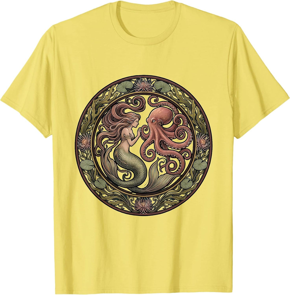 Men's Mermaid and Octopus Ocean Encounter Graphic T-Shirt - Lemon Yellow