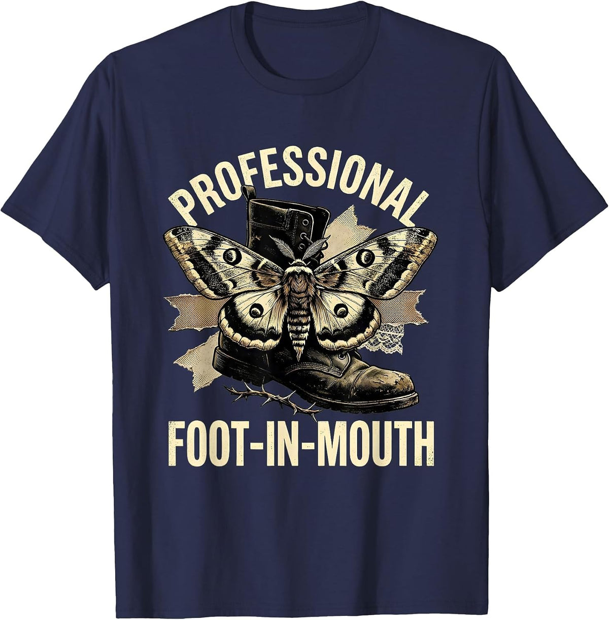 Men's Professional Foot-in-Mouth Embarrassing Humor Design T-Shirt - Navy Blue
