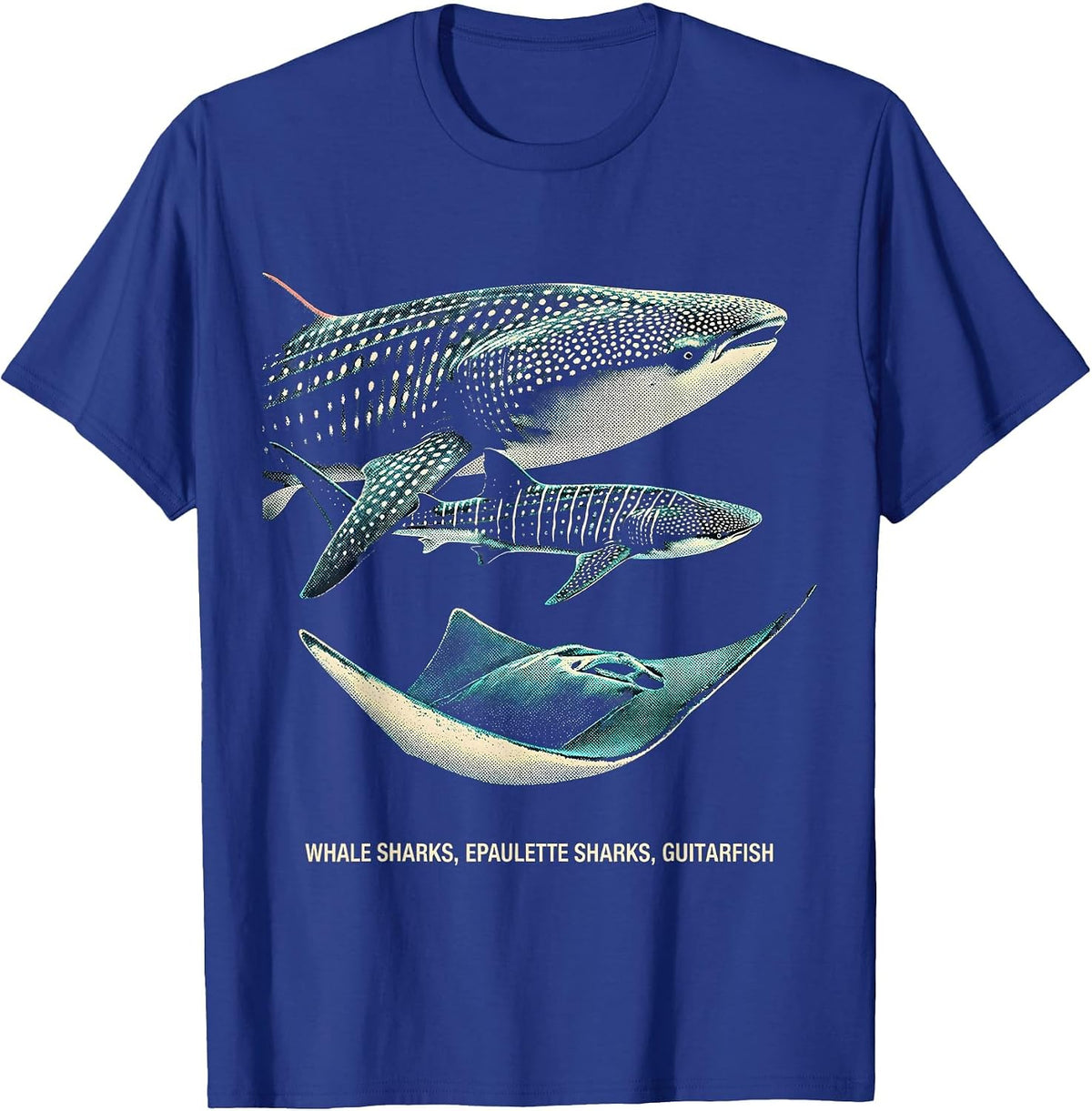 Whale Sharks, Epaulette Sharks, Guitarfish Ocean Lover T-Shirt - Royal Blue