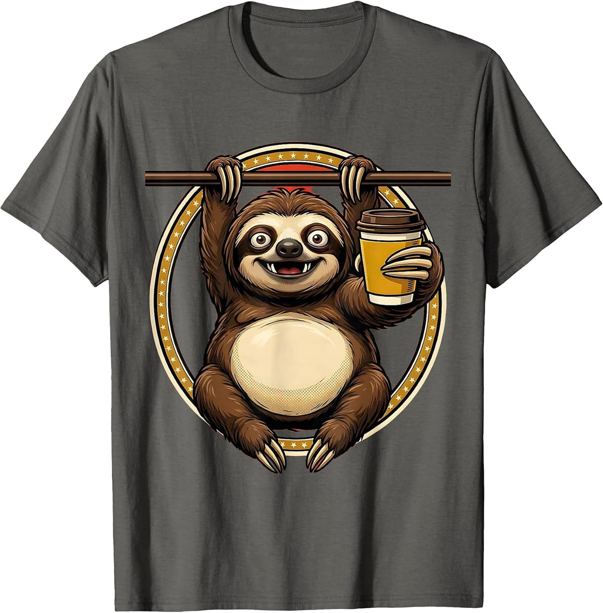 Men's Funny Sloth Hanging With Coffee Graphic T-Shirt - Asphalt Grey