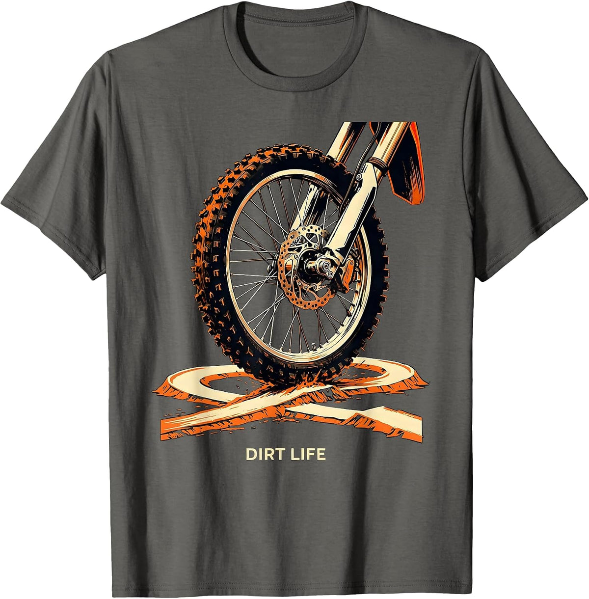 Men's Dirt Life Stencil Graphic Motocross Dirt Bike Rider T-Shirt - Asphalt Grey