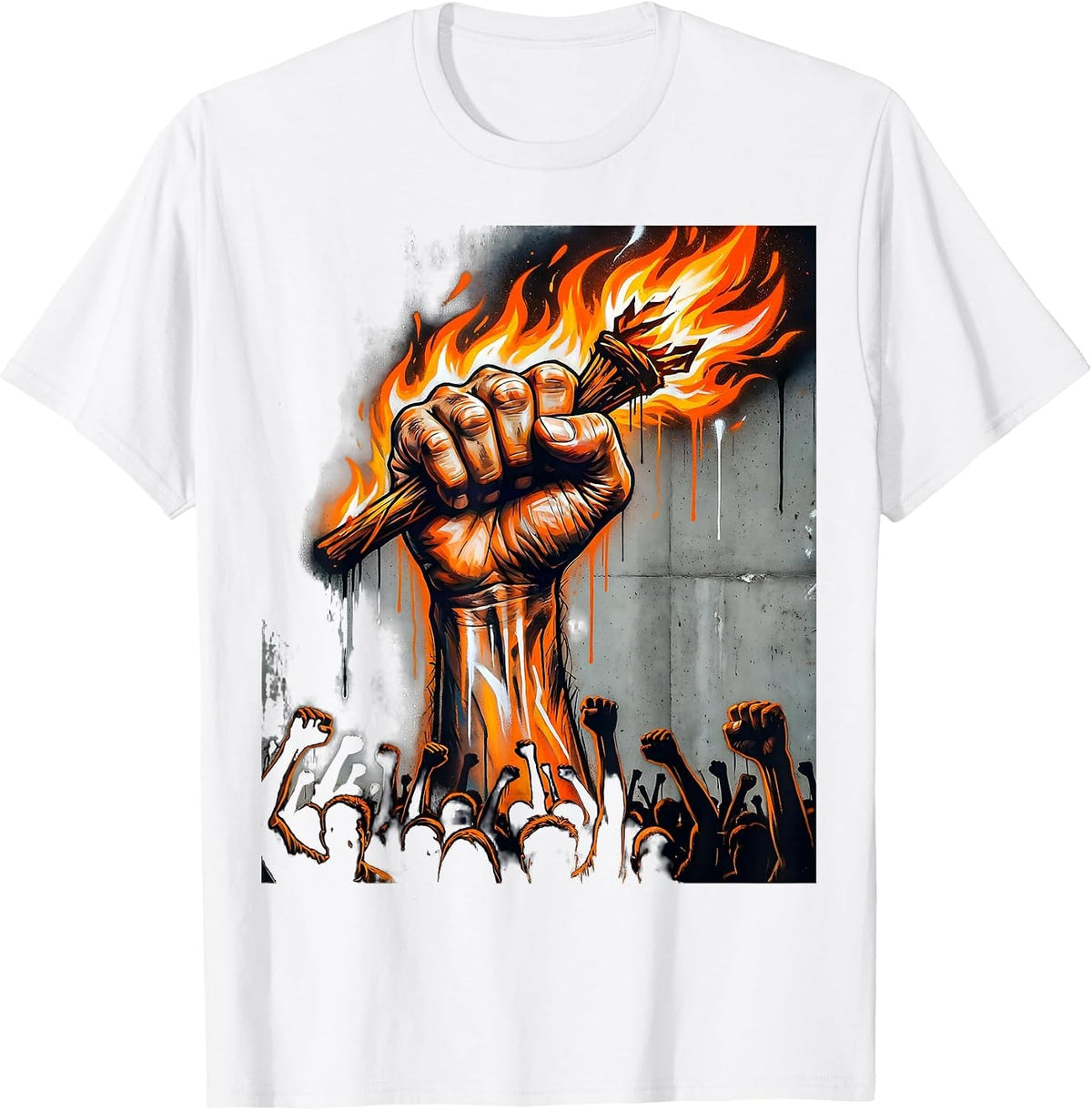 Men's Free Speech Torch Bearer Crowd Illustration T-Shirt - White