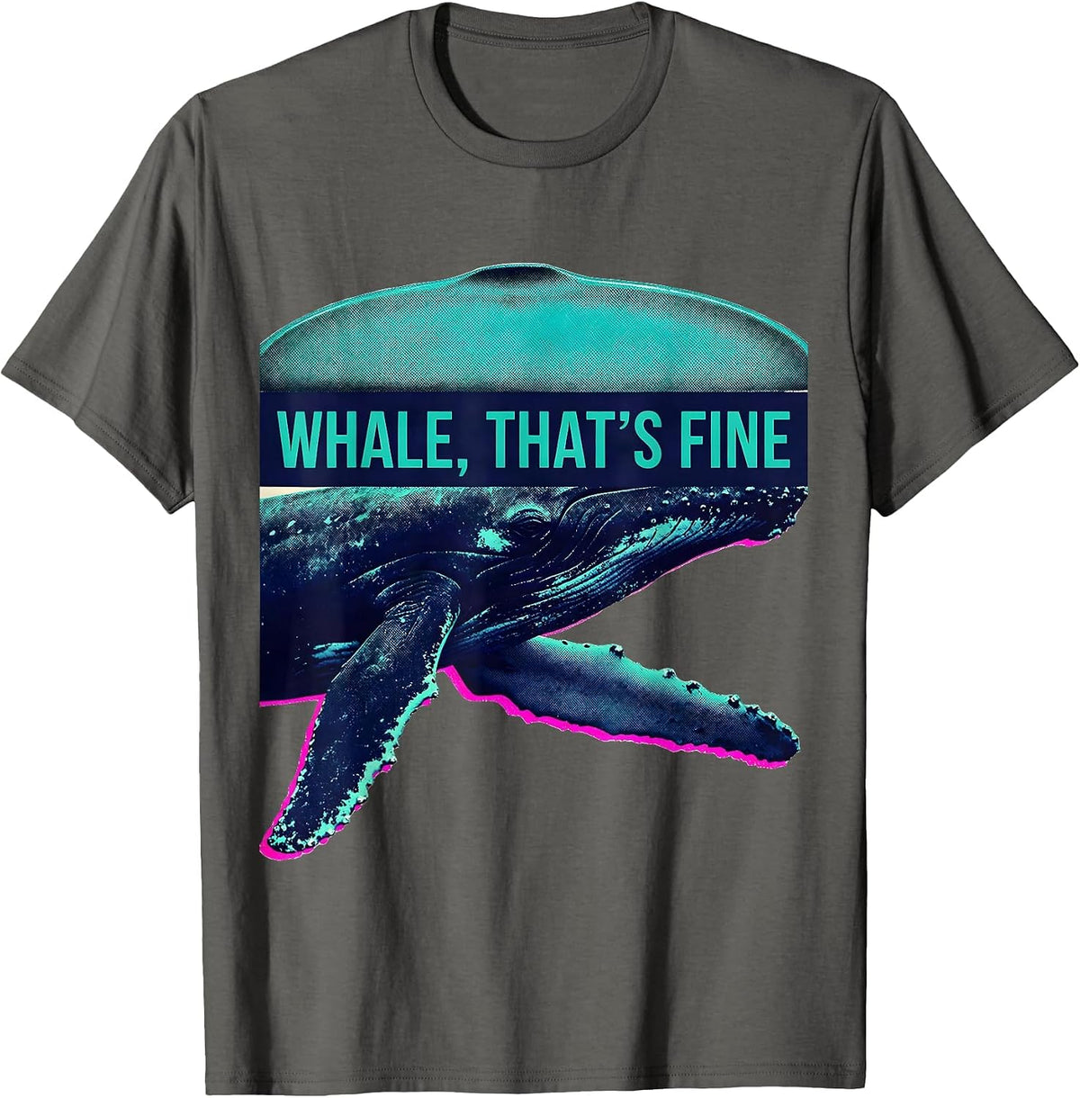 Whale Thats Fine Risograph Humor Ocean Animal Novelty T-Shirt - Asphalt Grey