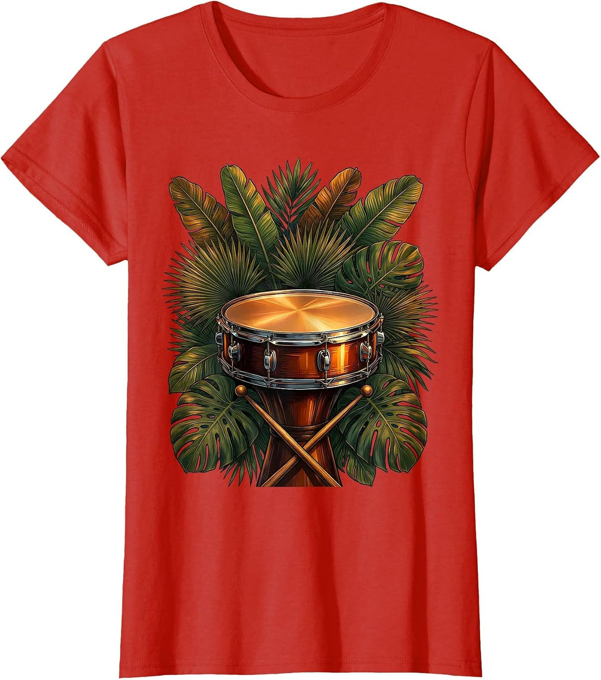 Women's Steel Drum Tropical Jungle Caribbean Design T-Shirt - Red