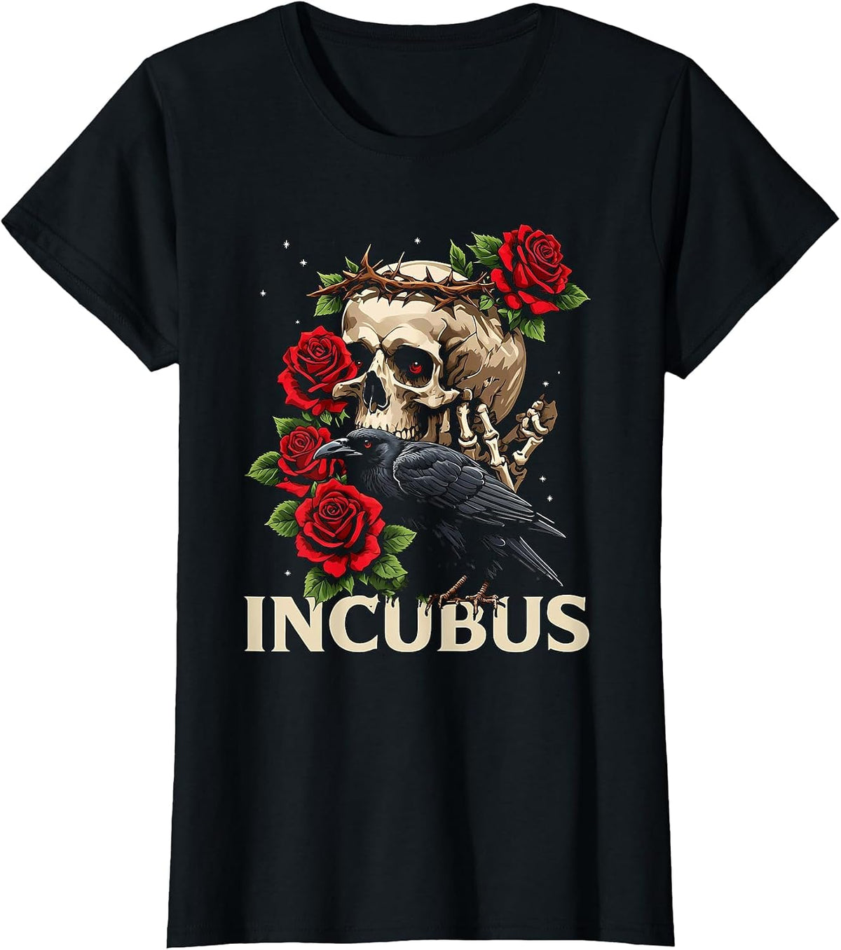 Incubus Crow Left Skull Flower Halloween Costume T-Shirt - Black