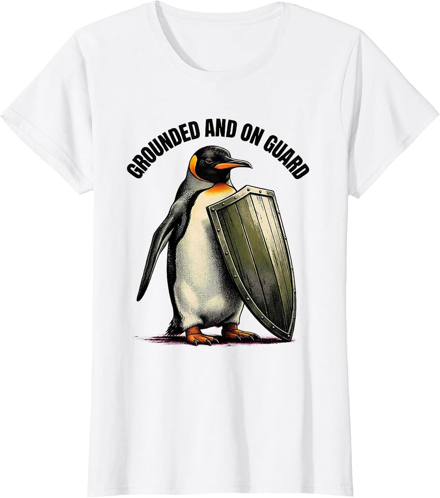 Women's Grounded And On Guard Funny Penguin Tactical Meme Humor T-Shirt - White