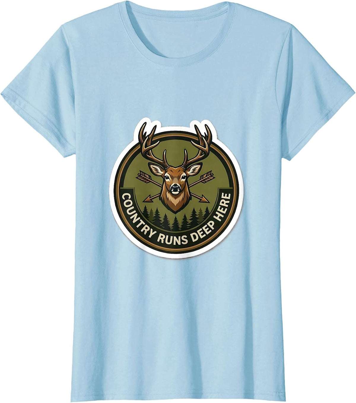 Country Runs Deep Camo Patriotic Design T-Shirt - Baby Blue