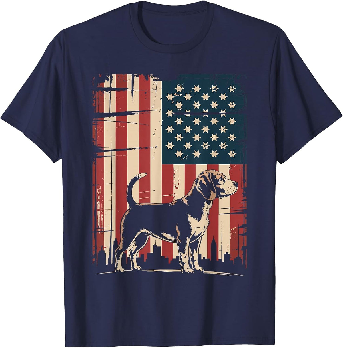 Beagle 4th of July American Flag Patriotic USA Flag T-Shirt - Navy Blue
