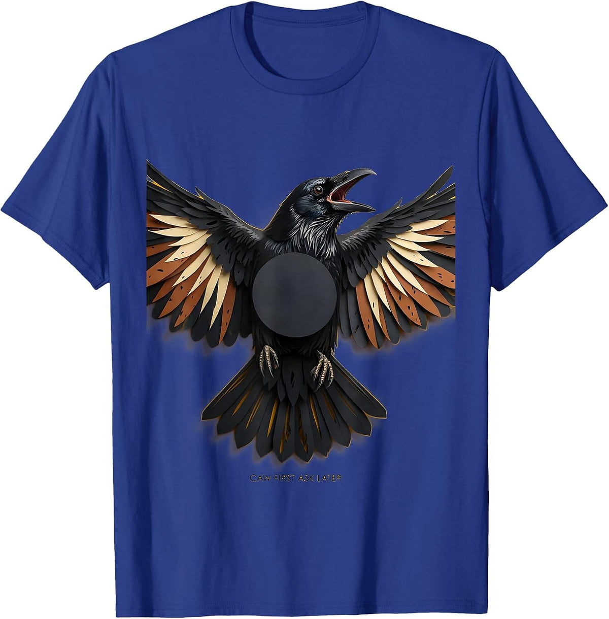 Men's Caw First Ask Later Bold Crow Design T-Shirt - Royal Blue