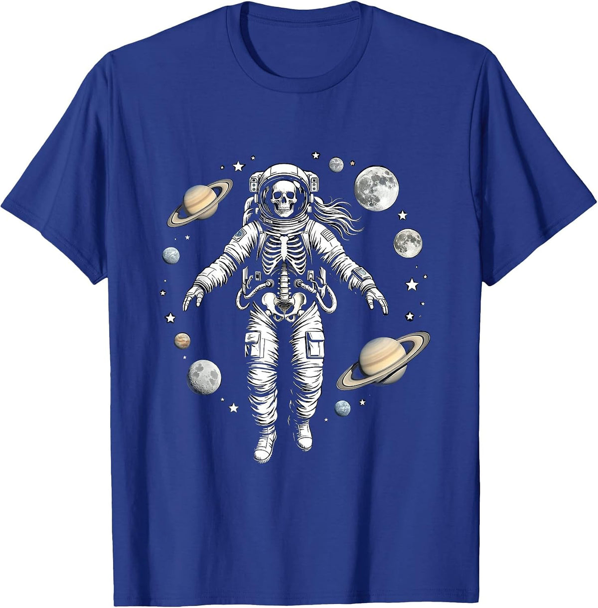 Men's Skeleton Astronaut Floating Among the Planets T-Shirt - Royal Blue