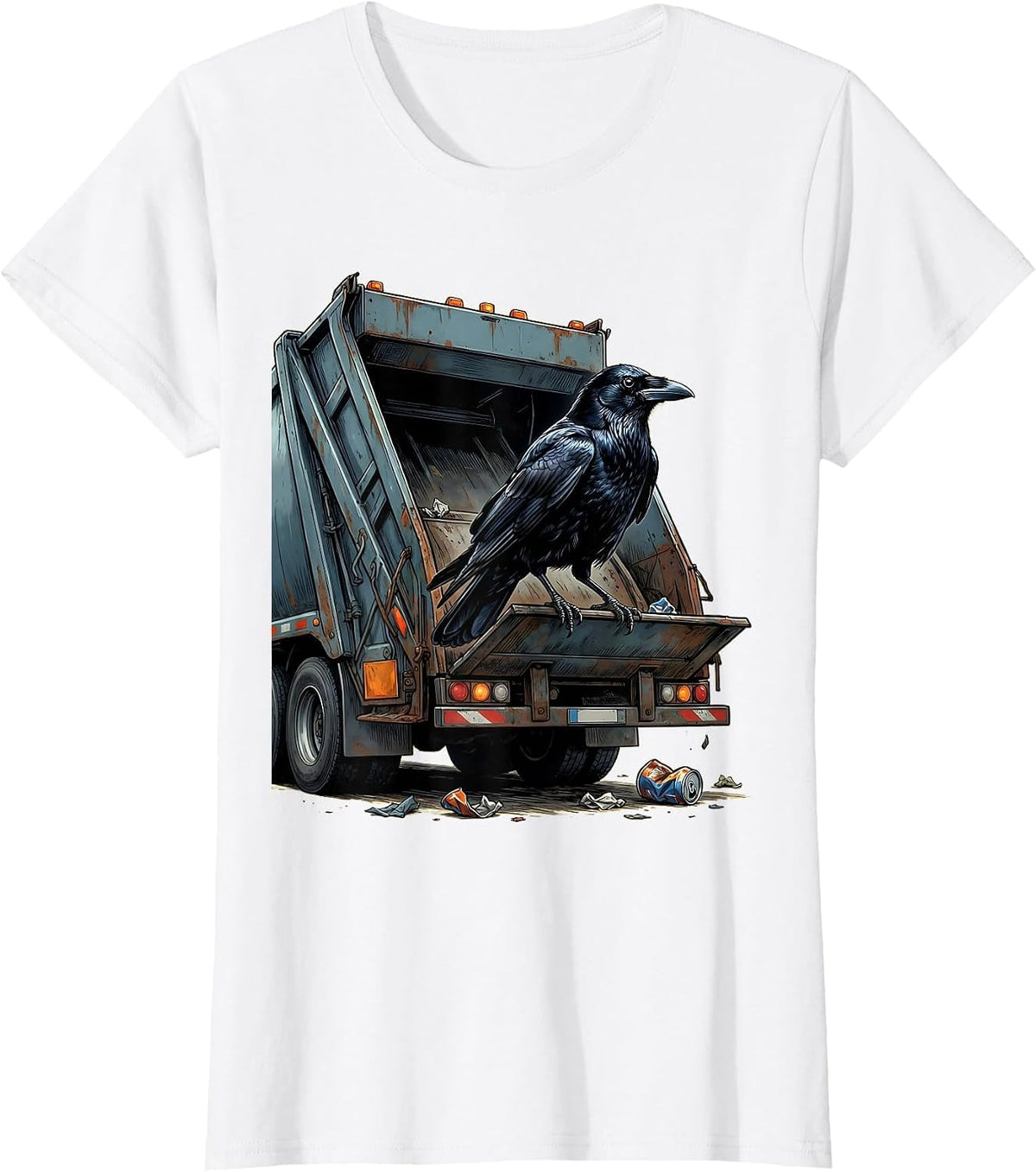 Women's Crow on Trash Truck Tailgate Graphic Tee T-Shirt - White