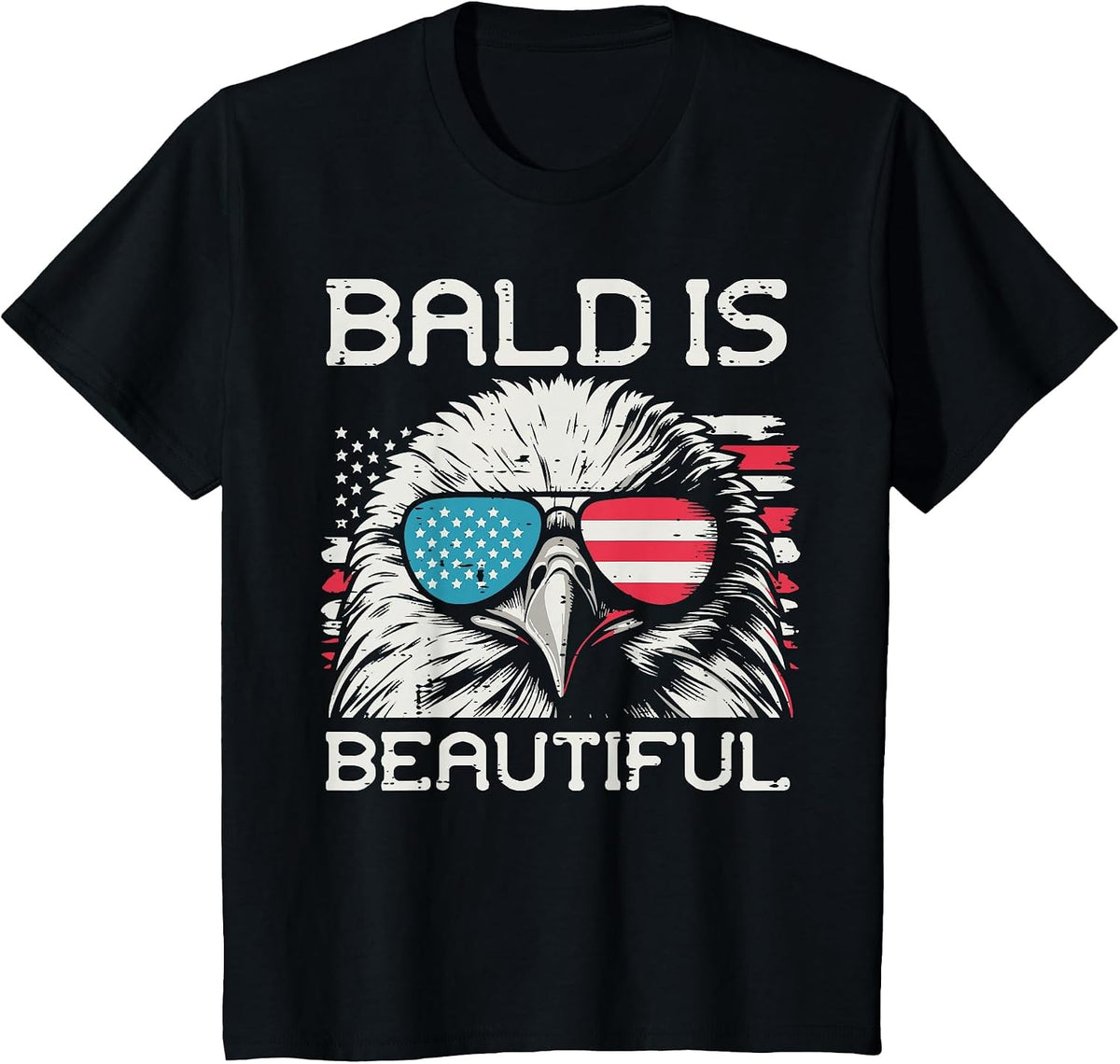 4th of July Eagle Bald Beautiful USA American Women Men Kids T-Shirt - Black
