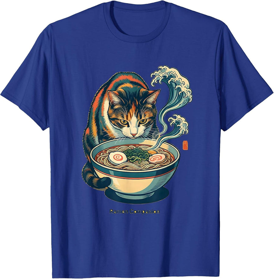 Ramen Companion Kawaii Cat Anime Funny Japanese Food Lover T-Shirt - Royal Blue