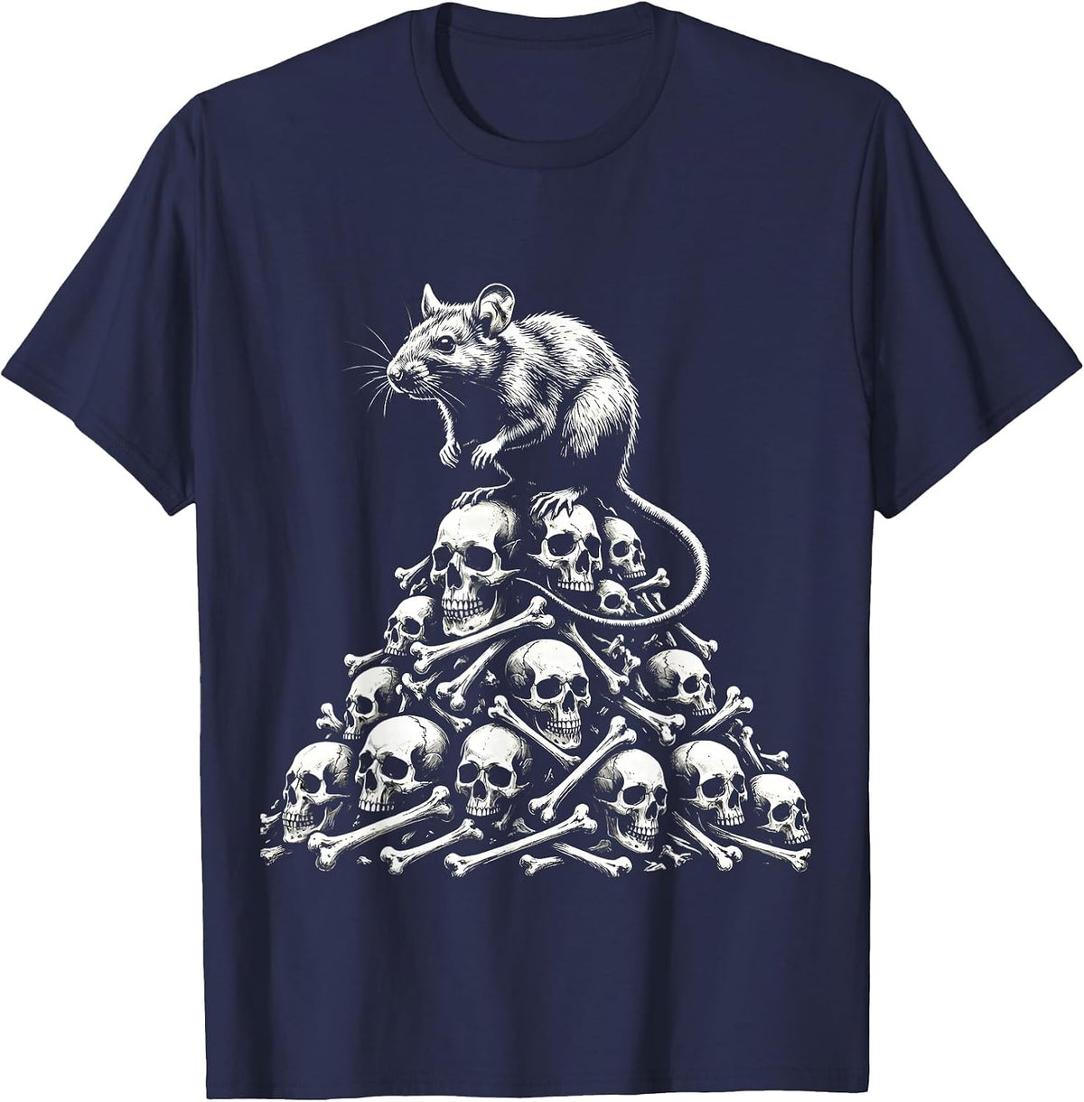 Men's Spooky Rat on Bones Gothic Illustration T-Shirt - Navy Blue
