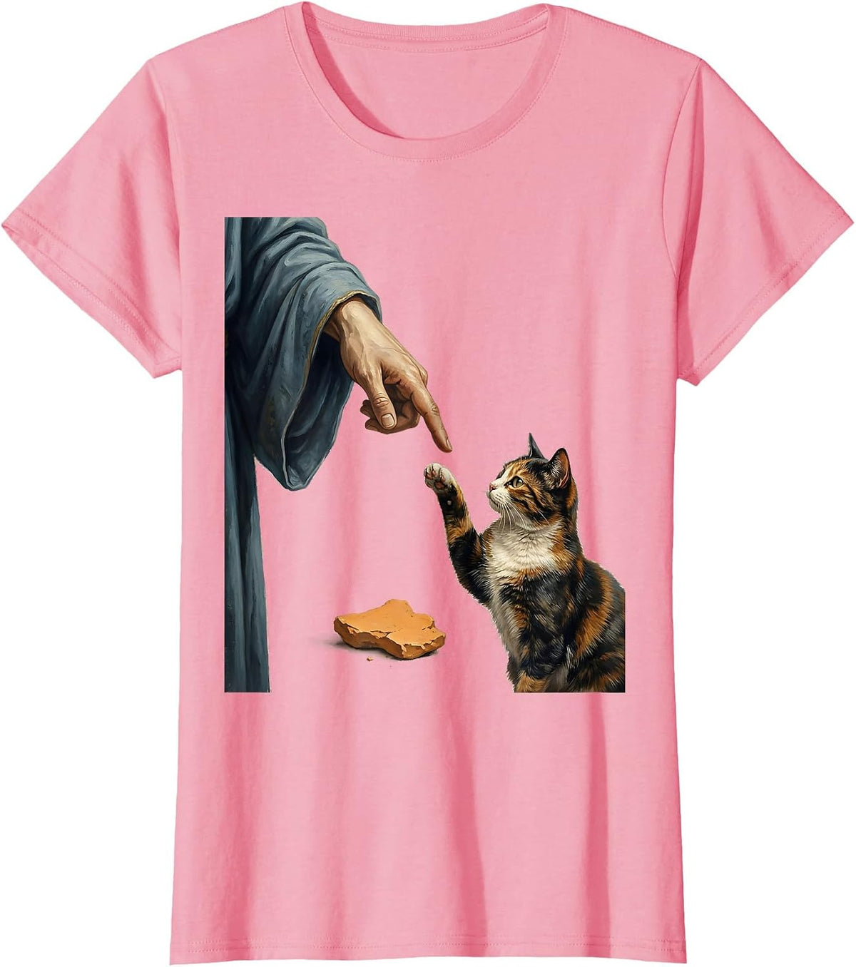 Women's Cat God Creation of Adam Parody Funny Cat Lover Gift T-Shirt - Pink