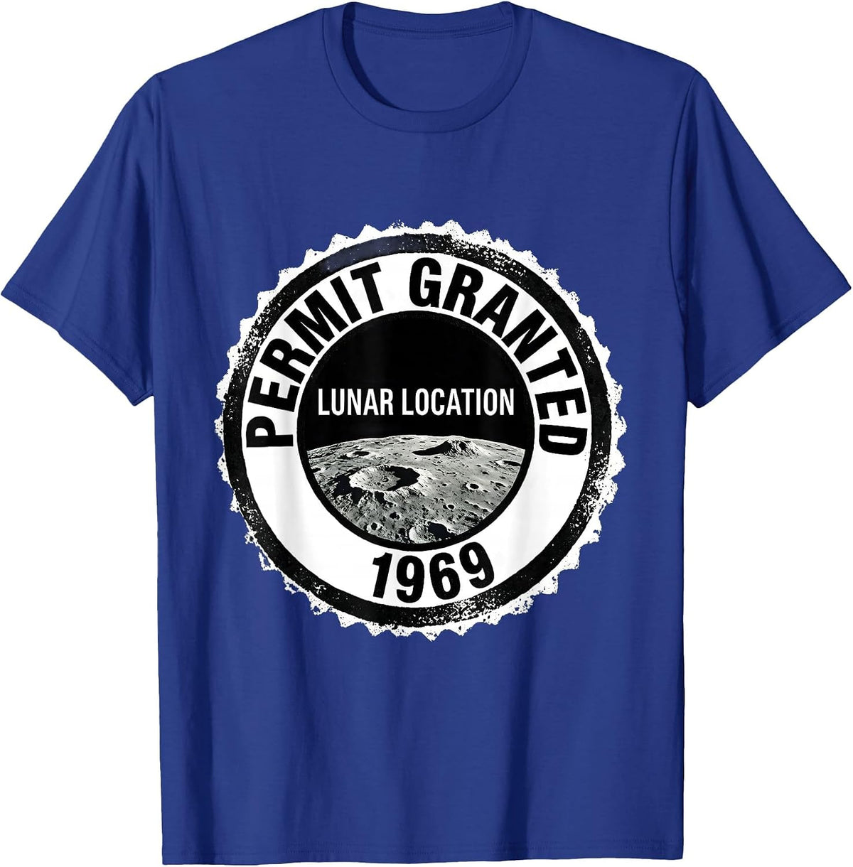 Men's Permit Granted Lunar Location 1969 Retro Astronomy Graphic T-Shirt - Royal Blue