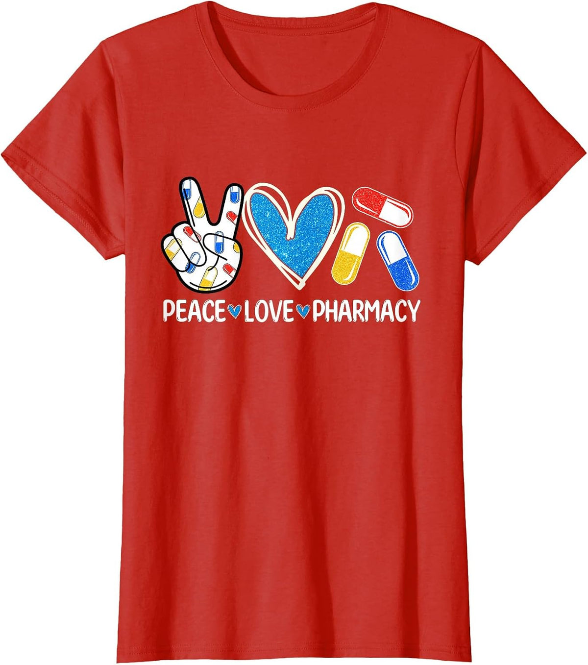 Peace Love Pharmacy Funny Pharmacy Tech Pharmacist Men Women T-Shirt - Red