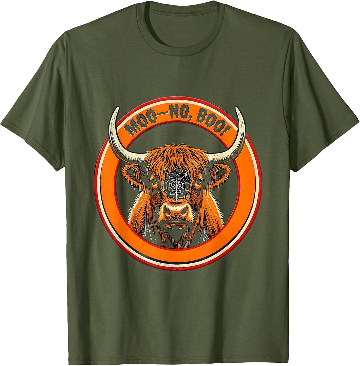 Men's Moo—No, Boo! Whimsical Highland Cow Halloween Humor T-Shirt - Olive Green
