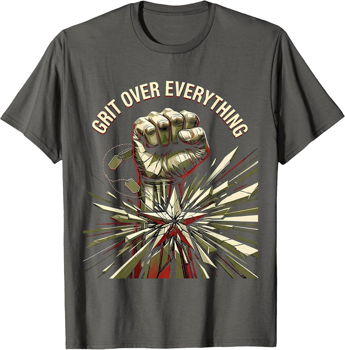 Men's Grit Over Everything Army Warrior Design T-Shirt - Asphalt Grey