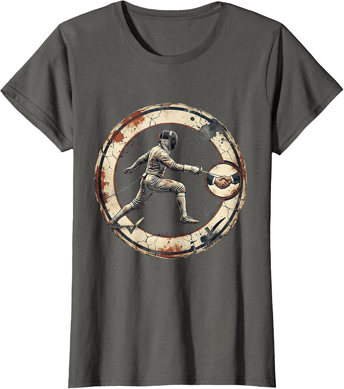 Women's Distressed Fencing Fencer Sport Fan Humor T-Shirt - Asphalt Grey