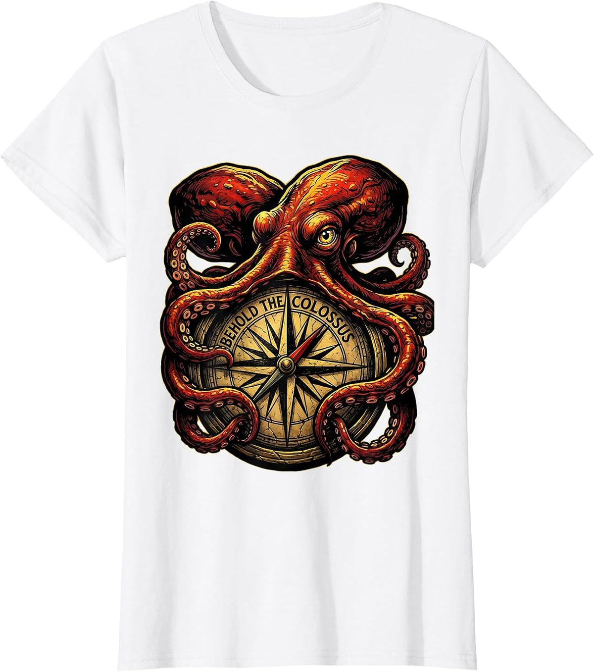 Behold The Colossus Tattoo Octopus Lover Ocean Sea Creature T-Shirt - White