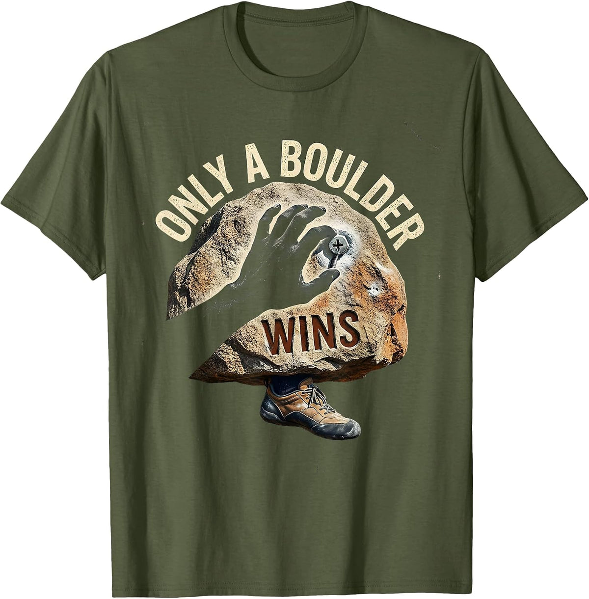 Only A Boulder Wins Vintage Rock Climbing Bouldering Humor T-Shirt - Olive Green