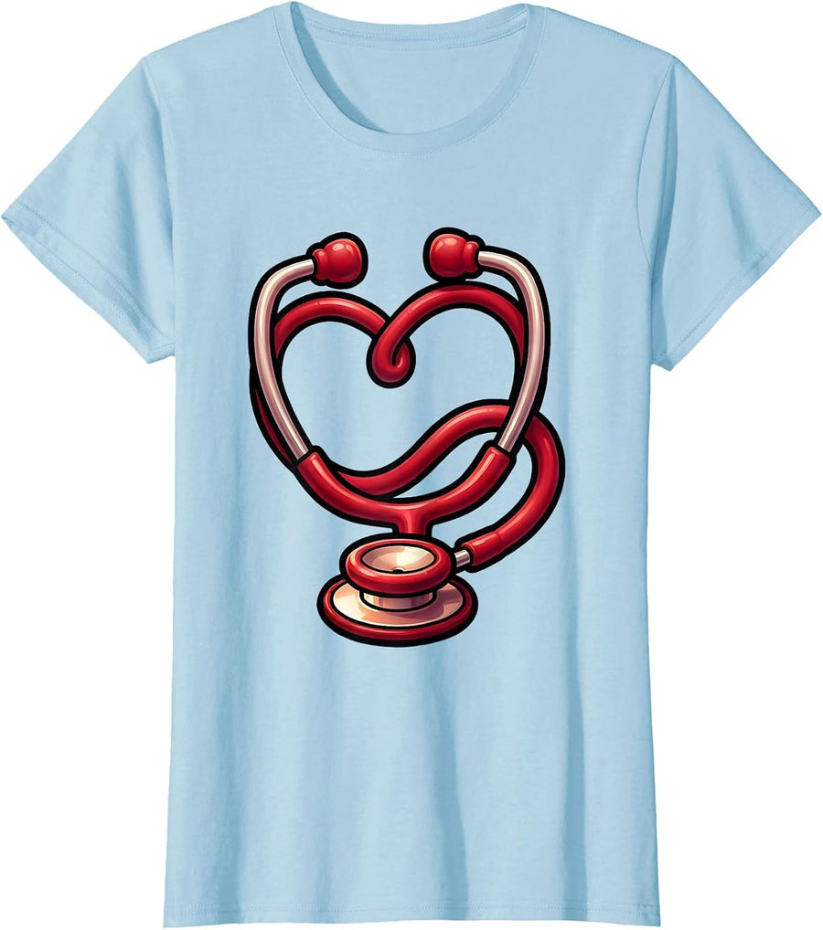 Women's Stethoscope Heart Medical Assistant Gift T-Shirt - Baby Blue