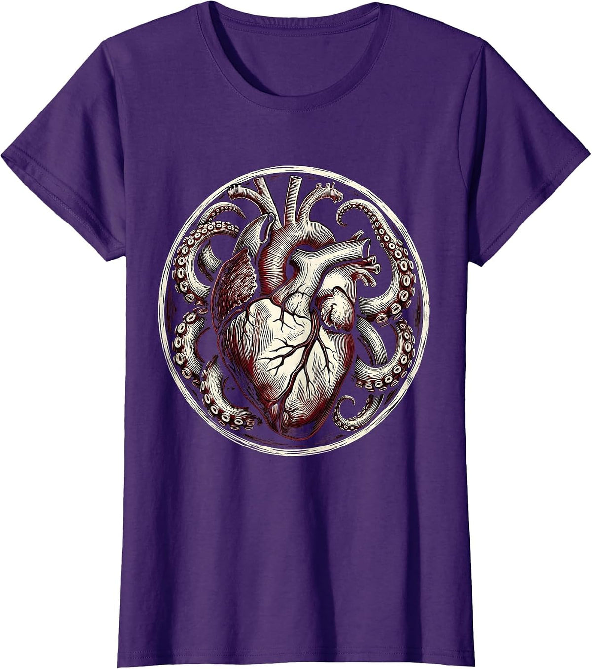 Women's Octopus Heart Squeeze Graphic Design T-Shirt - Purple