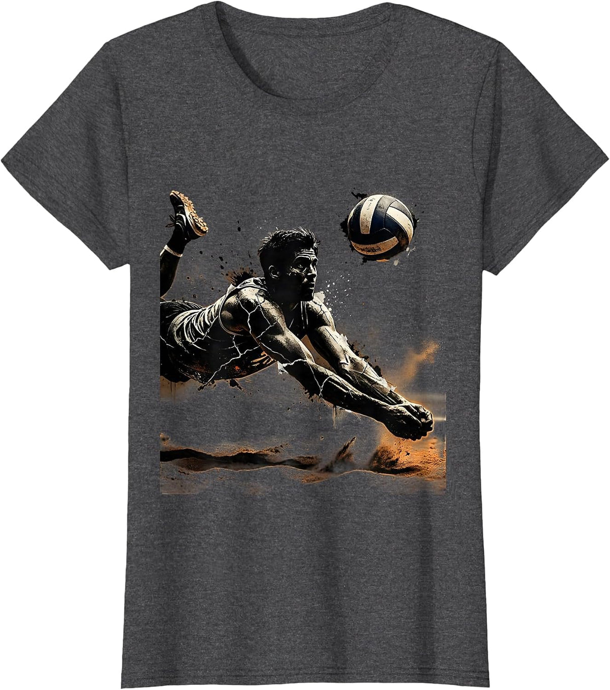 Women's Volleyball Diving Save Graphic Design T-Shirt - Dark Heather Grey