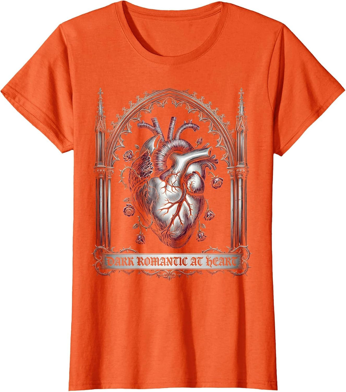 Dark Romantic At Heart Gothic Design T-Shirt - Orange