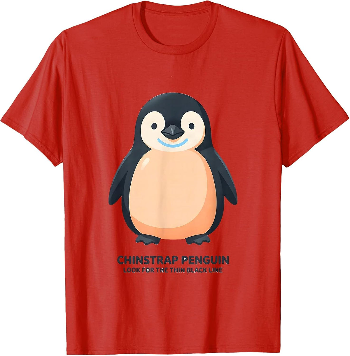 Men's Chinstrap Penguin: Look For The Thin Black Line Cute T-Shirt - Red